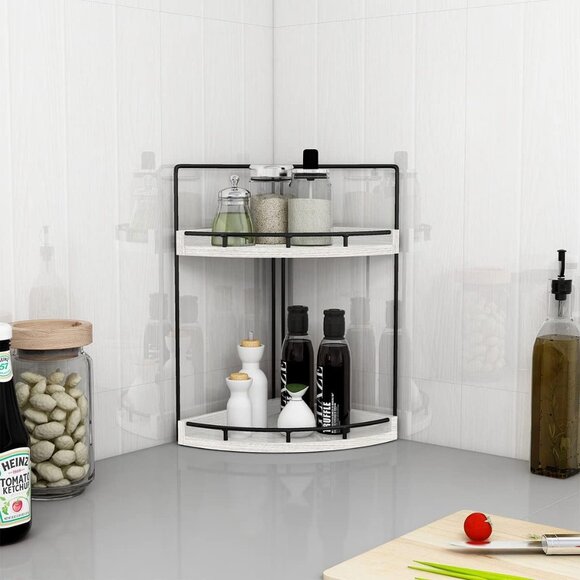 2-Tier Rustic White Corner Bathroom Shelf - Picture 6 of 6